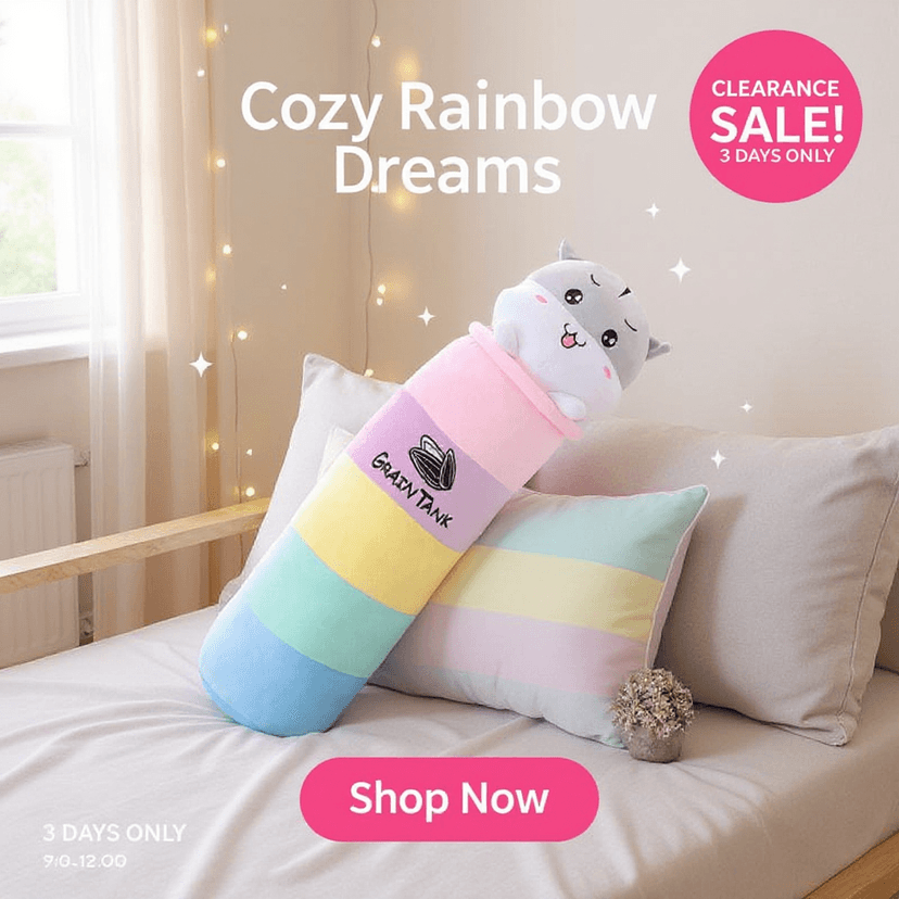 Ad for a rainbow pillow